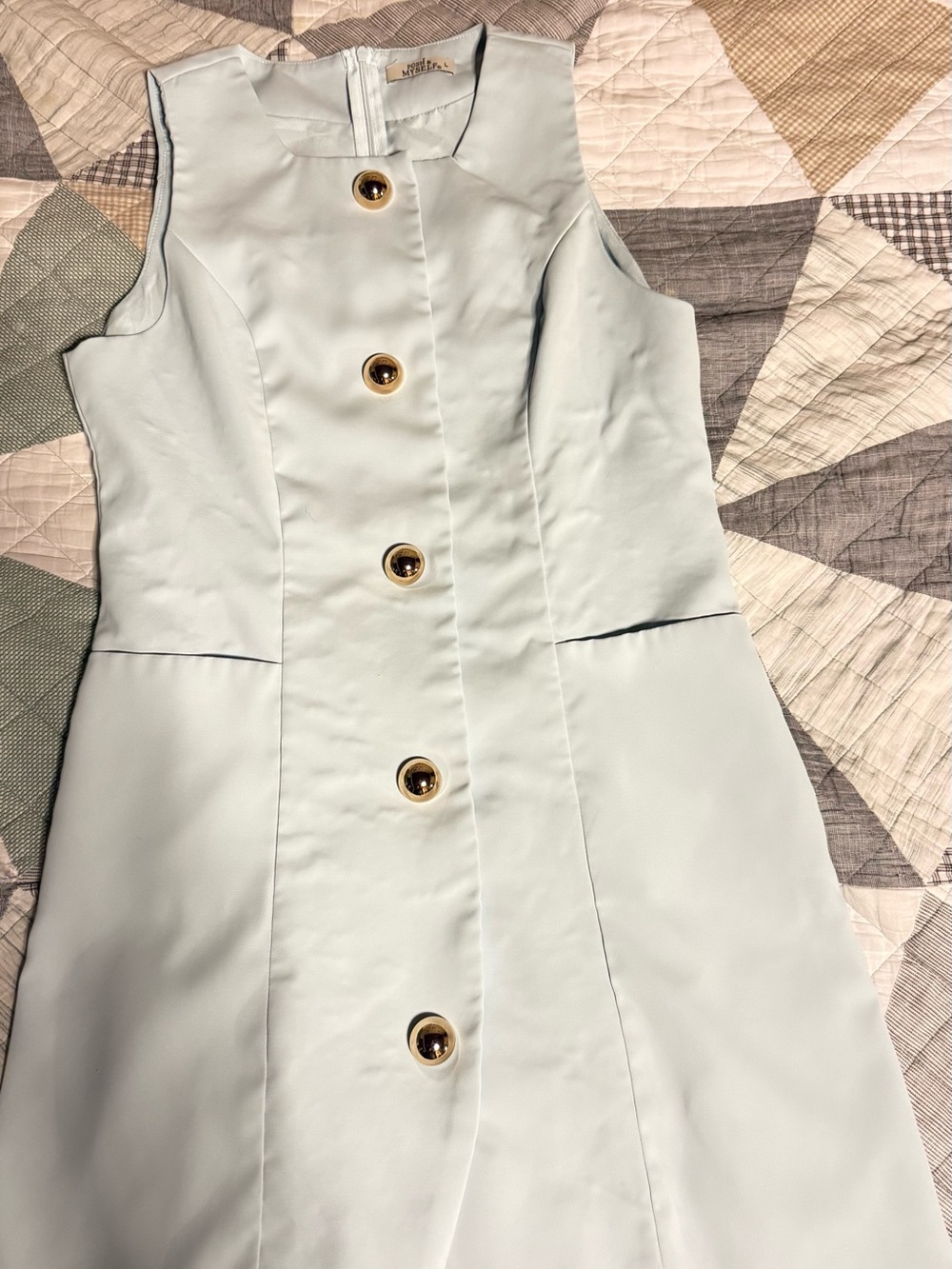 Posh Light Mint Sleeveless Mini Dress with Gold Buttons